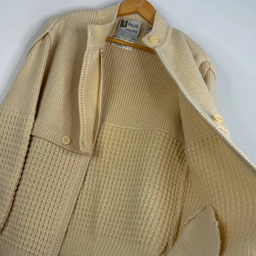 Vintage Irish Sweater Womens Large Cream Wool Chunky Knit Coatigan Cardigan - Picture 13 of 16